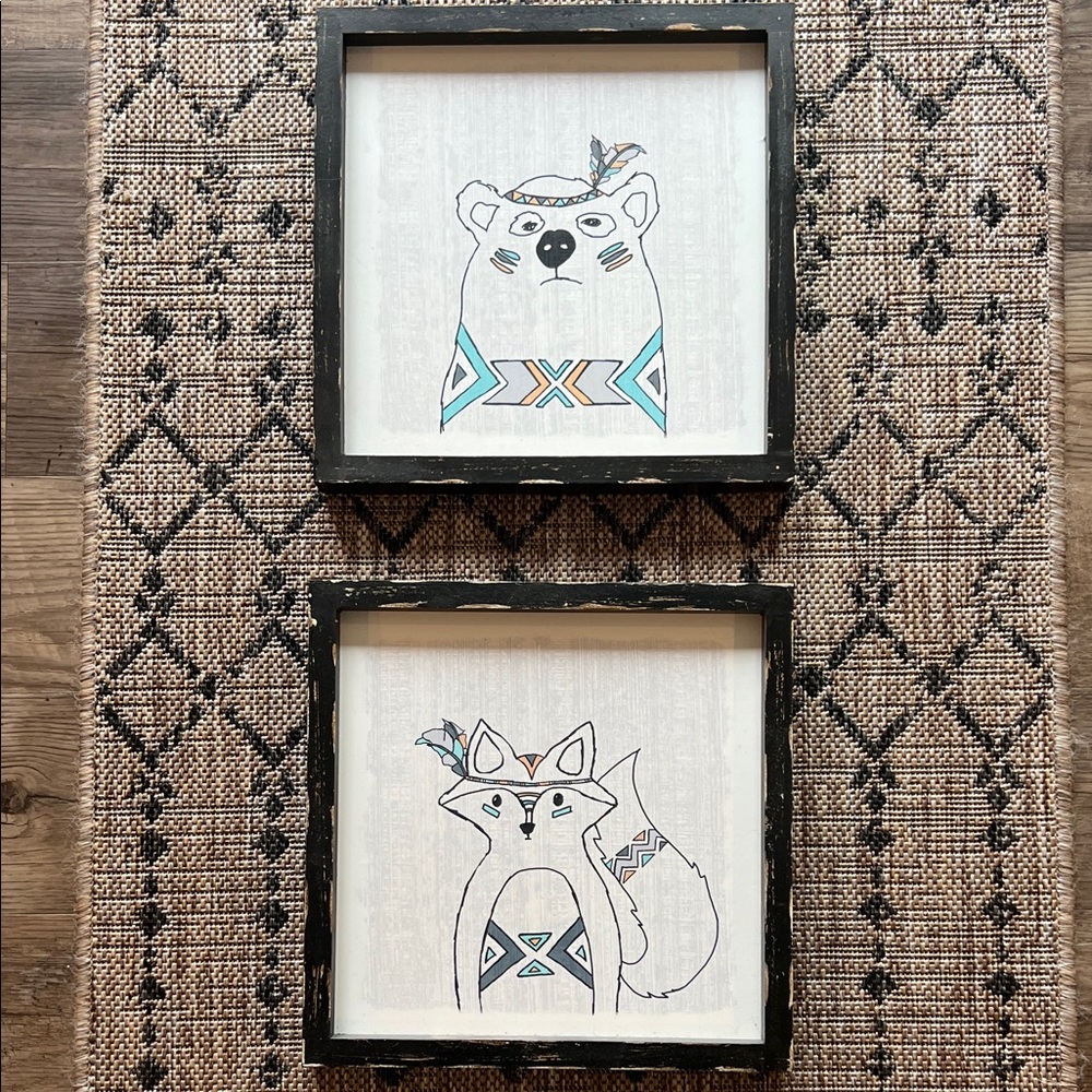 Framed Bear and Fox Wall Art